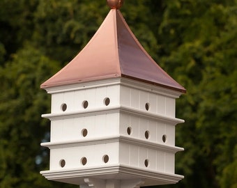 24-Hole Purple Martin Bird House- Copper or Patina Copper Top with PVC/Vinyl and Finial