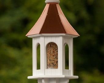 10" Hexagon Bird Feeder- Copper or Patina Copper Top with PVC/Vinyl