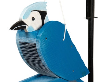 Blue Jay Wooden Hanging Bird Feeder