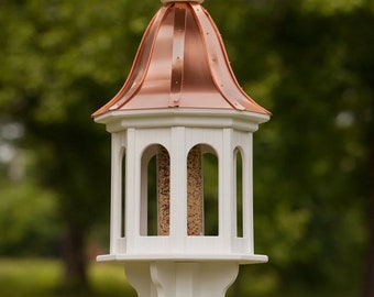 14" Octagon Bell Bird Feeder- Copper or Patina Copper Top with PVC/Vinyl