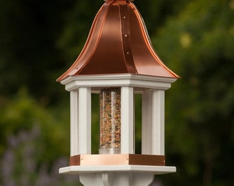 12" Hexagon Bird Feeder Bell Roof- Copper or Patina Copper Top with PVC/Vinyl