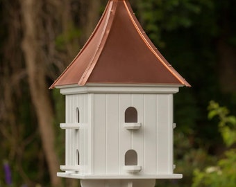 8-Hole 14" Purple Martin Bird House- Copper or Patina Copper Top with PVC/Vinyl and Finial