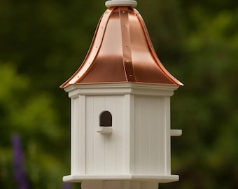 3-Hole 12" Bird Villa Bird House- Copper or Patina Copper Top with PVC/Vinyl