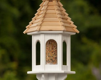 10" Hexagon Bird Feeder- Cypress Roof with PVC/Vinyl