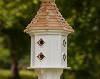 8-Hole 14" Octagon Songbird House with Copper Accents- Cypress Top with PVC/Vinyl and Finial