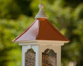 12" Square Hanging Bird Feeder- Copper or Patina Copper Top with PVC/Vinyl