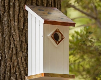 5" Lean To Blue Bird House - PVC/Vinyl with Flamed Copper Roof