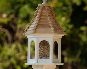 12" Hexagon Bird Feeder Bell Roof Paneled- Cypress Top with PVC/Vinyl