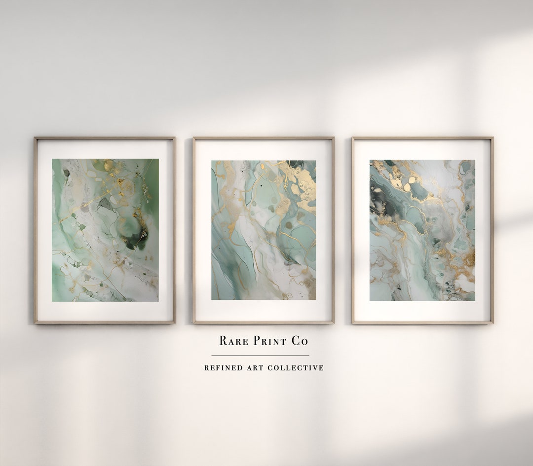 Sage Green Wall Art Prints | Abstract Set of 3 Prints | Modern Bedroom ...