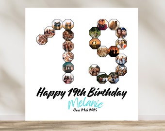 Collage photo 19e anniversaire, Cadeau d’anniversaire personnalisé, Anniversaire, Collage d’images, Canva, Cadre photo, Mur, Affiche, Photo,