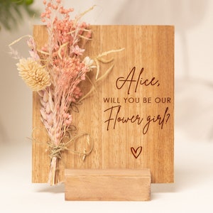 Be my Flower Girl, Will You Be My Flower Girl Proposal, Dried Flowers Bouquet, Proposal Box, Engraved Wood Proposal Real flowers gifts party