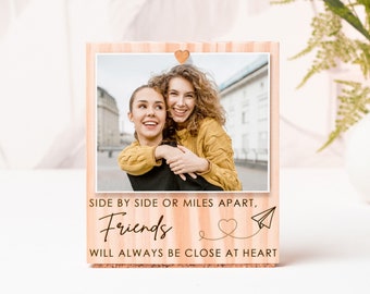 Personalized Long Distance Gift: Engraved Pine Wood Photo Frame