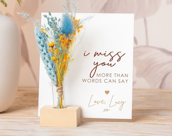 I Miss You More Than Words Can Say, Long Distance Card, Dried Flower Bouquet, Wood Vase, Thinking of You Card For Best Friend, for boyfriend