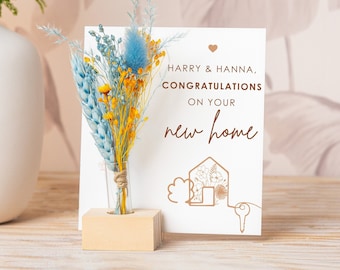 New Home Gifts, Congratulations On Your New Home Card, Happy 1st Home Card, Dried Flower Bouquet Wood Vase, Friends New House, Just Because