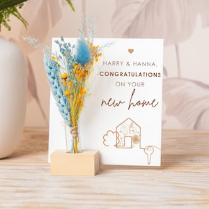 New Home Gifts, Congratulations On Your New Home Card, Happy 1st Home Card, Dried Flower Bouquet Wood Vase, Friends New House, Just Because