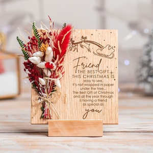 Special Friend Christmas Card, Merry Christmas Friends, Christmas Card with Dried Flowers, Engraved Wood Christmas Flowers Gift,