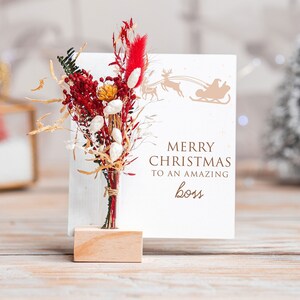 Merry Christmas To An Amazing Boss, Christmas Card with Dried Flowers, Engraved Wood Gifts, Personalized Gift for Boss, Gifts for Lead Xmas