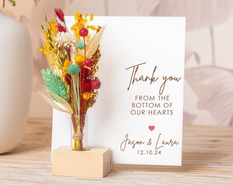 Wedding gifts, Thank you from the bottom of our hearts, Wedding Thank You Cards, Dried Flower Bouquet Vase Favors Home Decor, gift for guest