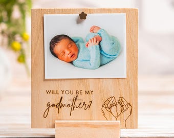 Engraved Wood Godparent Picture Frame: 'Will You Be My Godmother/Godfather?'