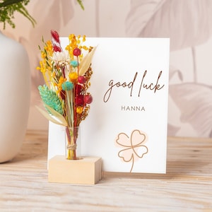 Personalised Good Luck Card, Clover Good luck gits, Lucky charms, Dried Flower Bouquet Vase, Gifts for Friend, For Him, for Her, Luck whises