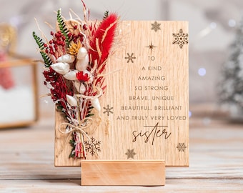 Christmas Gift for Sister Tree Christmas Card Amazing for Bestie Family Christmas Gift Dried Flowers, Personalised Christmas Gift for Sister