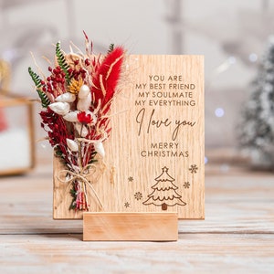 Christmas Card For My Soulmate And Best Friend, Christmas Card with Dried Flowers, Engraved Wood Christmas Flowers Gift XO, Card For Wife