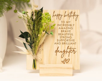 Happy Birthday Daughter, Wooden Card With Dried Flowers, Birthday Gifts for Her, Friends, Women Personalised Birthday Wood Gift Daughter Box