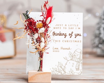 Thinking of you Christmas Gift Card For Woman, For Her, Missing you, Lestbian Christmas Gift with Dried Flowers Personalised Gift Girlfriend