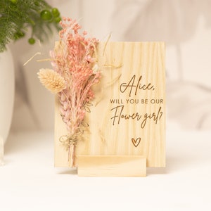Will You Be My Flower Girl, Flower Girl Wood Card Proposal, Dried Flowers Bouquet, Proposal Box Bridal Party Box Flowers, Engraved Wood Gift