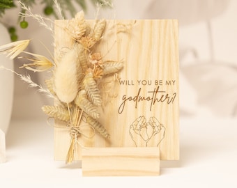 Will You Be My Godmother, Godmother to be, Godmother Proposal, Wooden Card With Dried Flowers, New Baby, Baptism Personalised Wood Gift Box