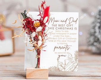 Mom And Dad Poem Christmas Gift For Parents, Christmas Card For Mum And Dad, Dry Flowers Personalised Christmas Gift Card For Parents, Xmas