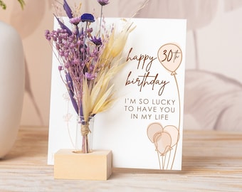 Personalised 30th Birthday Card for Sister, Birthday Gift For Mom, Friend, Dried Flower Bouquet, Happy birthday Gift Box for Her, Bestie