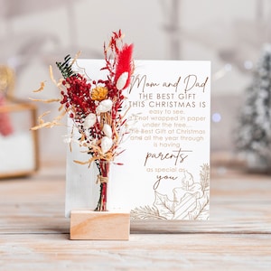 Mom And Dad Poem Christmas Gift For Parents, Christmas Card For Mum And Dad, Dry Flowers Personalised Christmas Gift Card For Parents, Xmas