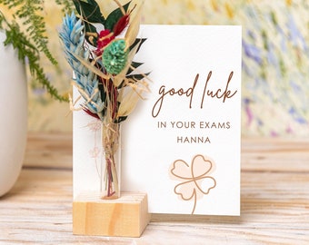 Good luck in your exams, Personalised Luck Exams Card with Dried Flower Bouquet, Best of luck, Lucky Charms, Collage luck, university luck