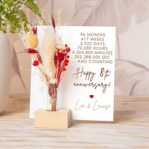 Anniversary Card with custom date, months, minutes, seconds Gifts, Dried Flower Bouquet, Happy Anniversary For couple, counting years gift