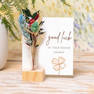 Good luck in your exams, Personalised Luck Exams Card with Dried Flower Bouquet, Best of luck, Lucky Charms, Collage luck, university luck