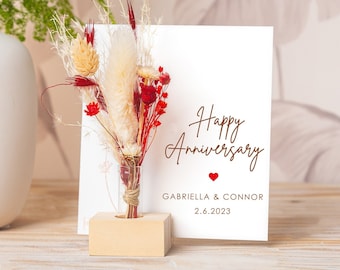 Happy Anniversary Card For Partner, Wife, Aniversary Gift with Dried Flower Bouquet, Anniversary Card, Vase Dry flowers, Home Decoration