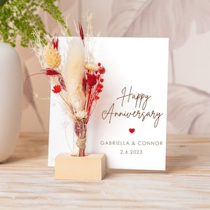 Happy Anniversary Card For Partner, Wife, Aniversary Gift with Dried Flower Bouquet, Anniversary Card, Vase Dry flowers, Home Decoration