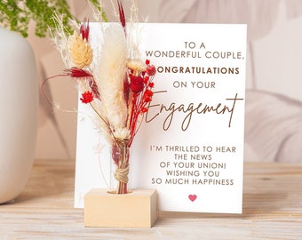 Personalized Engagement Gift: Dried Flower Bouquet & Engraved Wood Card