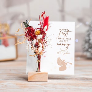 Christmas Card To My Nanny, Nanny Christmas Card To Nan, Wood Card Dried Flowers Christmas Flowers, Personalised Gift for Grandchild, Gran