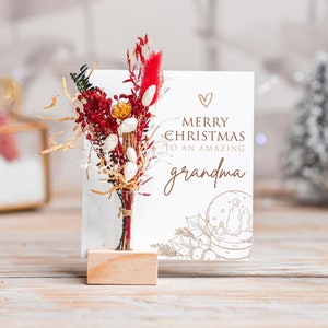 Christmas Gifts For Grandma, Mum, Mom, Dad, Parents Christmas Decoration, Dried Flowers, Personalised Gift for Grandma, Grandpa Grandparents