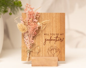 Godmother to be, Will You Be My Godmother, Godmother Proposal, Wooden Card With Dried Flowers, New Baby, Baptism, Personalised Wood Gift Box