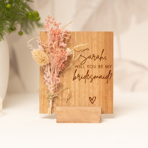 Will You Be My Brydesmaid, Any Name, Wooden Card With Dried Flowers, Bridal Party Proposal, Wedding proposal, Decor, Engraved Wood Gift