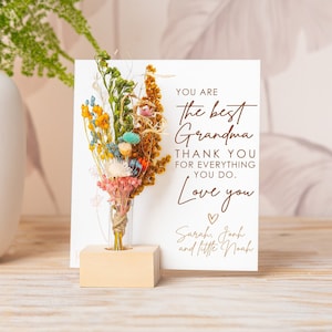You are the best Grandma, Thank you Grandma, Cute Mothers Day Card, Dried Flowers Bouquet, Vase Home Decor Floral Personalized gifts for her