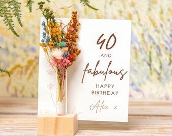 Forty Happy birthday Gift, 40th birthday card, 40 and fabulous, 40 years old birthday, Dried Flowers Box,  Personalised Birthday Card