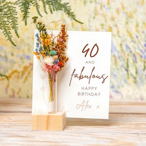 Cadeau joyeux anniversaire quarante ans, carte d'anniversaire 40 ans, 40 ans et fabuleux, anniversaire 40 ans, boîte de fleurs séchées, carte d'anniversaire personnalisée