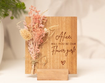 Be my Flower Girl, Will You Be My Flower Girl Proposal, Dried Flowers Bouquet, Proposal Box, Engraved Wood Proposal Real flowers gifts party
