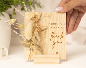 Thank you Card, A Little Note To Say A Big Thank You, Wood Card, Dried Flowers Bouquet, Goodby Co-worker, Boss, Friends Thank You gifts Box