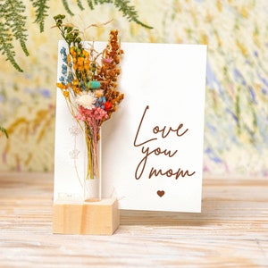 Love You Mom, Personalised gift for Mom, Mothers Day, Mum, Gifts for Mothers with Dried Flower Bouquet, Vase Home Decor Floral Arrangements image 1