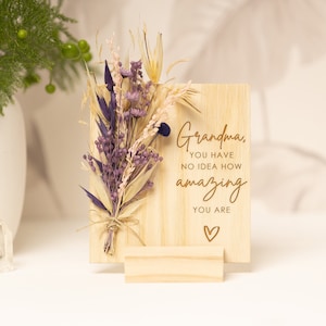 Personalized gift for grandma, you are Amazing Grandma Gift, Wooden Card With Dried Flowers, Home Decor Floral Arrangements mothers day Gift